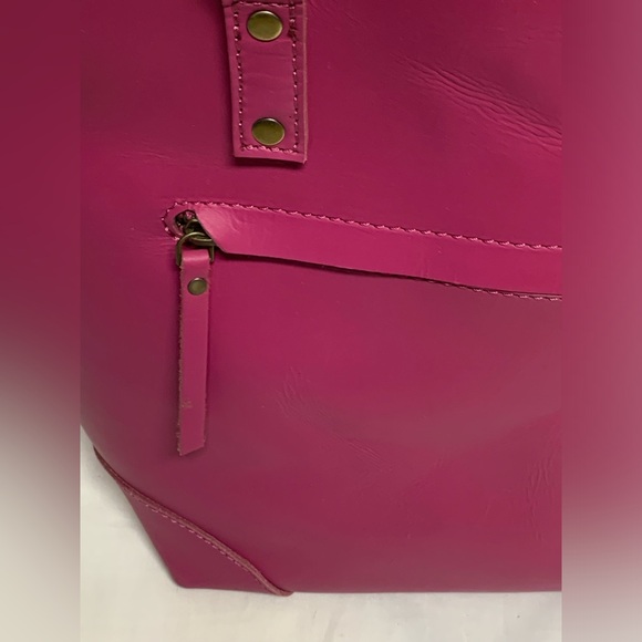 Denver Leather Craft Buffalo Leather Fuchsia Marilyn Tote Bag - Picture 8 of 16